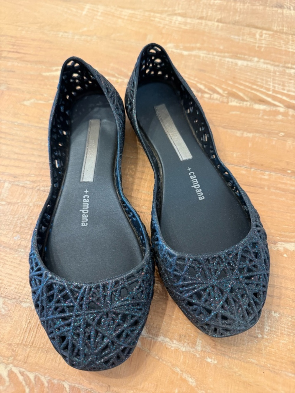Mini Melissa Black Glitter Laser-Cut Girls’ Ballet Flats - Picture 2 of 5